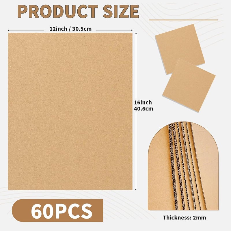 Doubleggs 60 Pack 12x16 Inch Corrugated Cardboard Sheets, 2mm Thick Flat Card Boards Inserts for Crafts, Mailing, Packing, Shipping, DIY Crafts Projects - Image 2